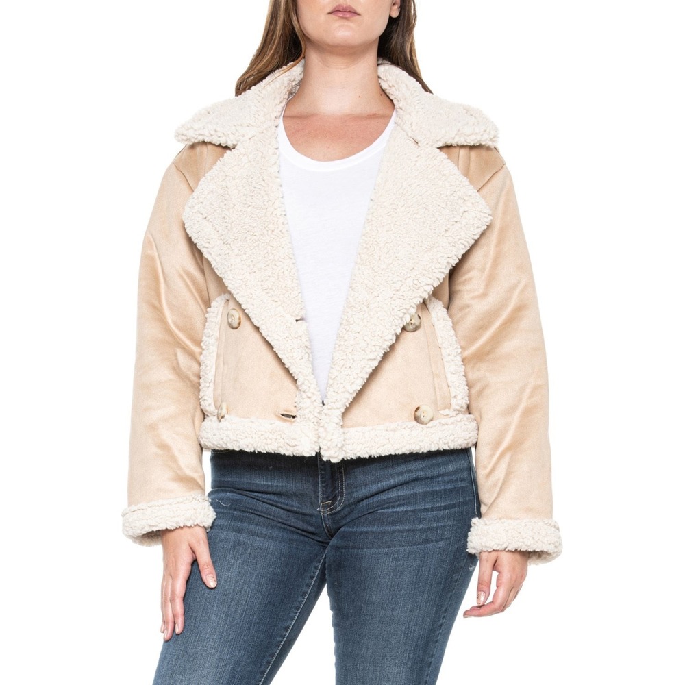 Frye Faux Shearling & Suede Long Sleeve Moto Jacket Women's Size XL NEW